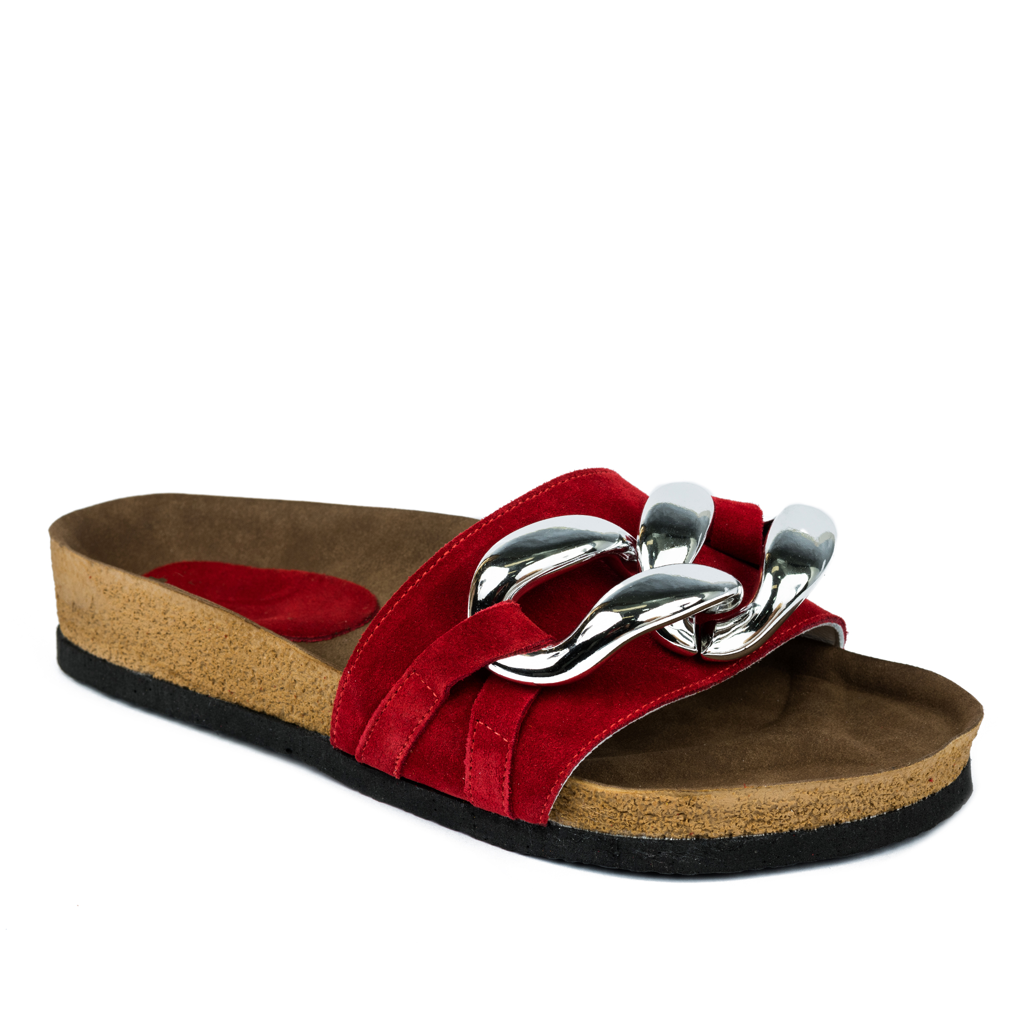 Leather slippers A741 - RED