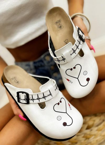 Patterned women clogs DOCTOR - WHITE