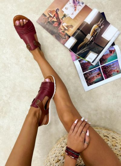 Leather sandals A812 - WINE RED
