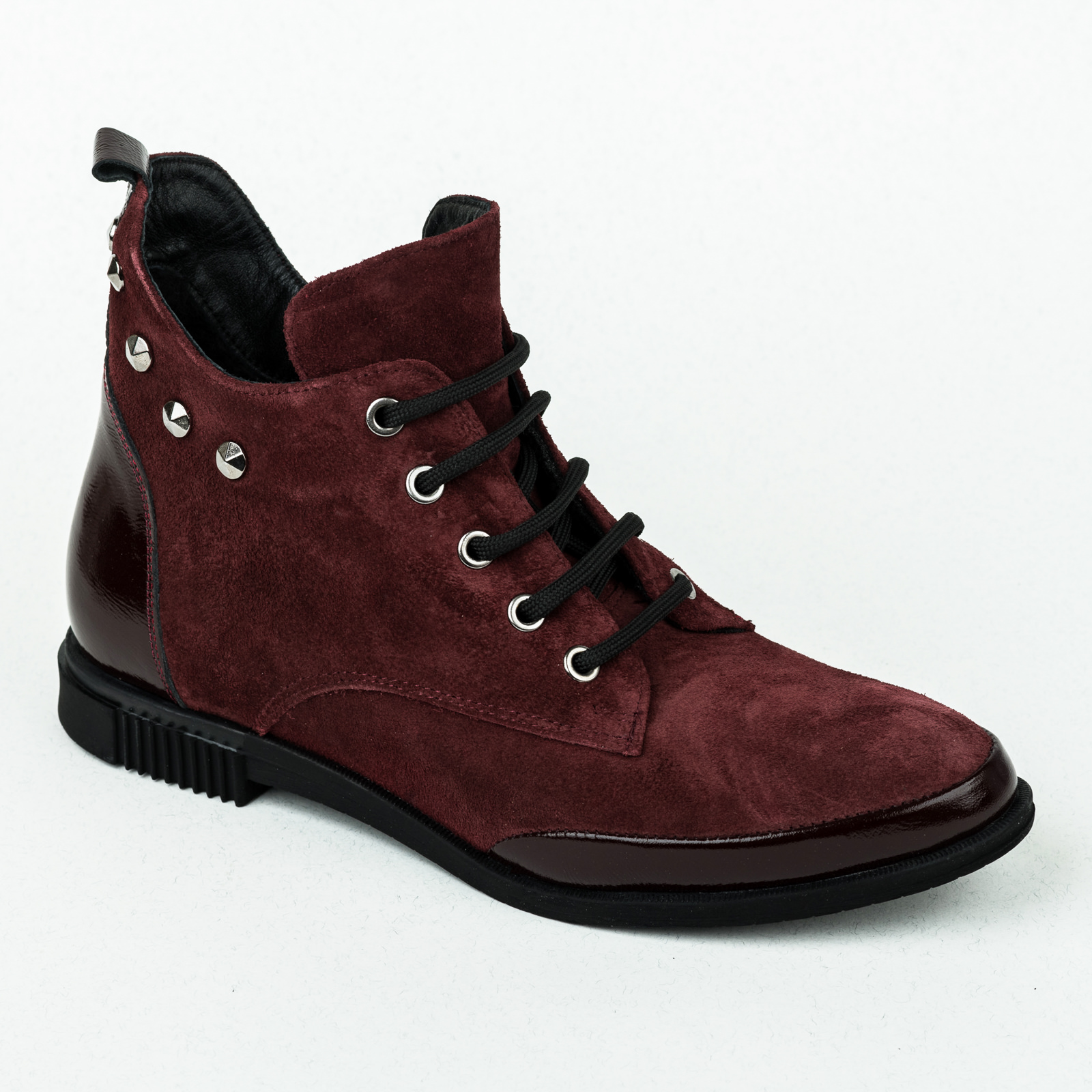 Leather ankle boots B038 - WINE RED