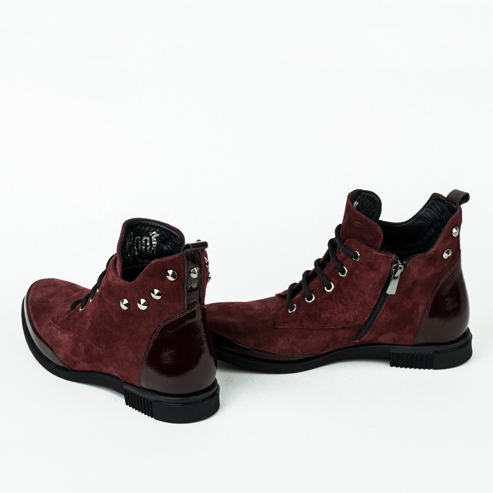 Leather ankle boots B038 - WINE RED