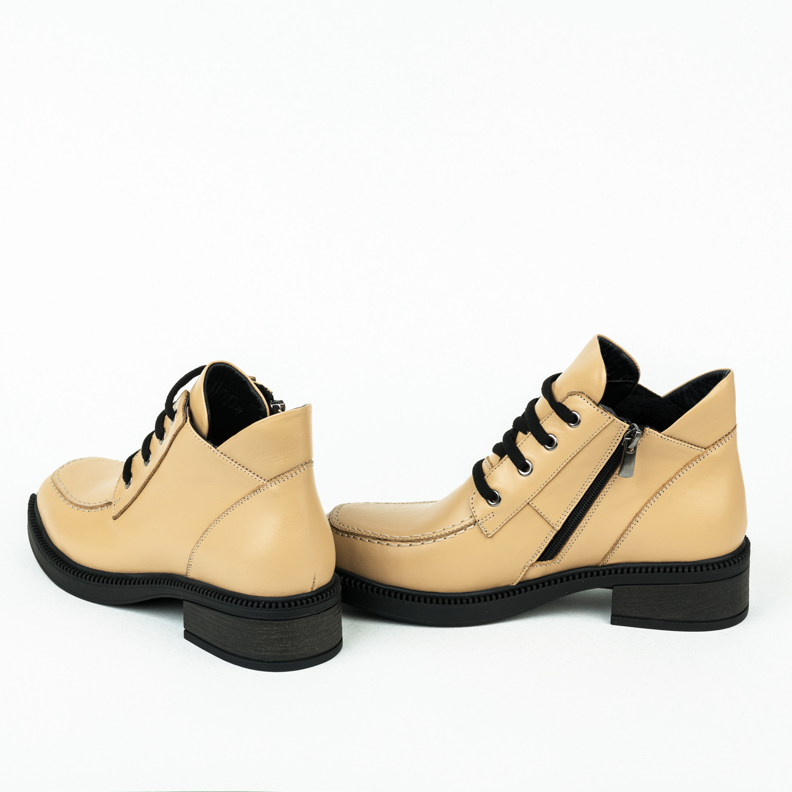 Leather ankle boots B039 - BEIGE
