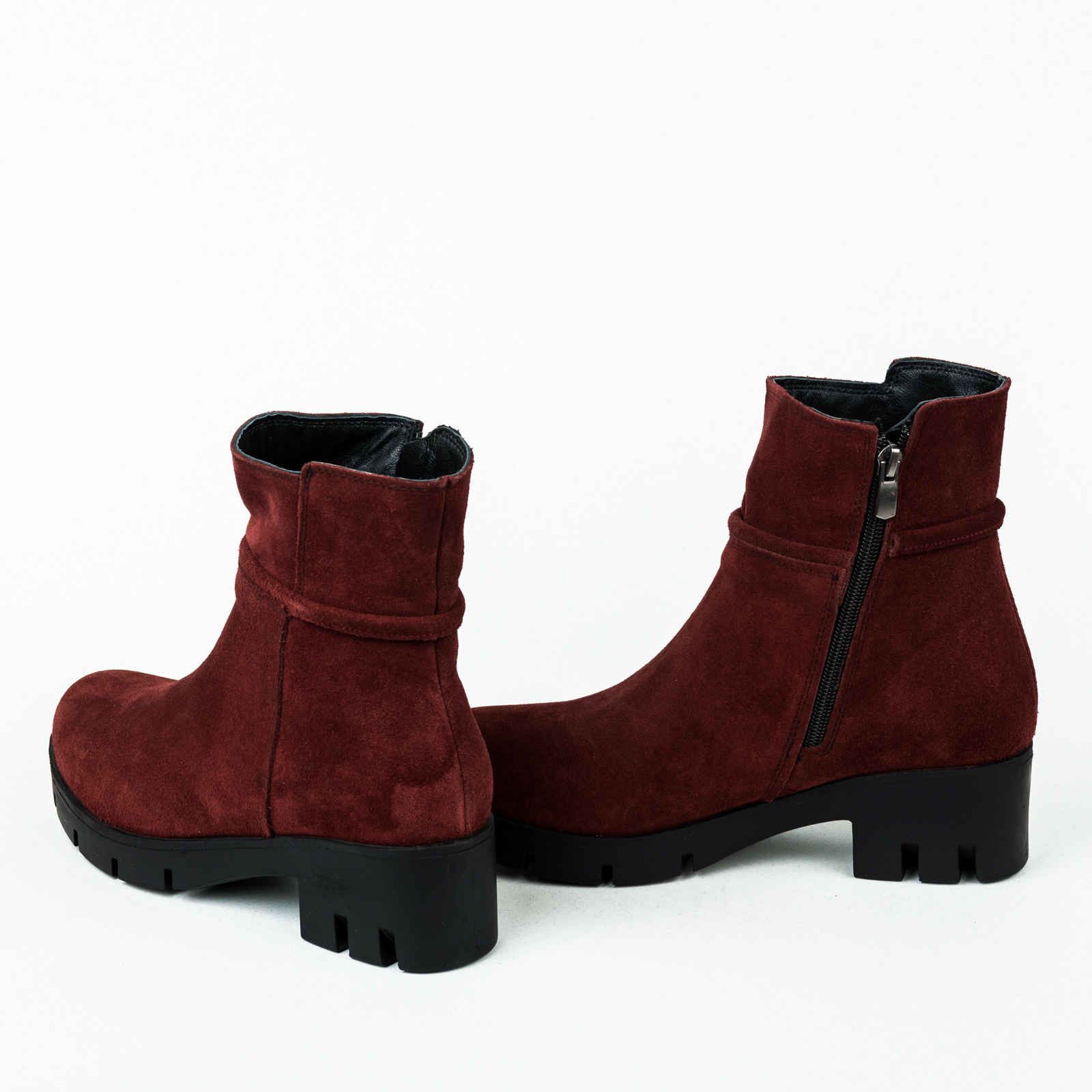 Leather ankle boots B042 - WINE RED