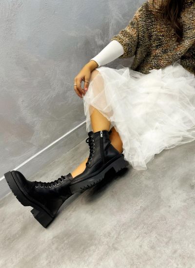 Leather ankle boots B045 - BLACK