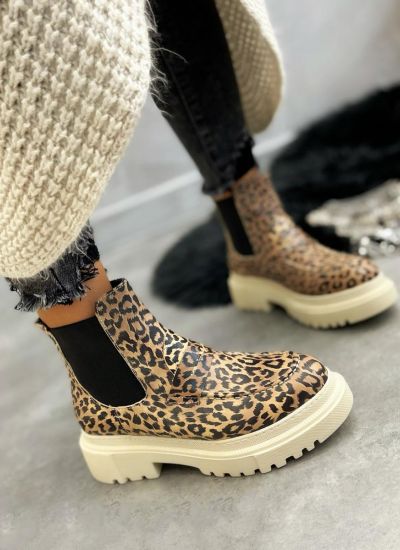 Leather ankle boots INA LEOPARD - BEIGE