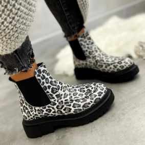Leather ankle boots INA LEOPARD - WHITE