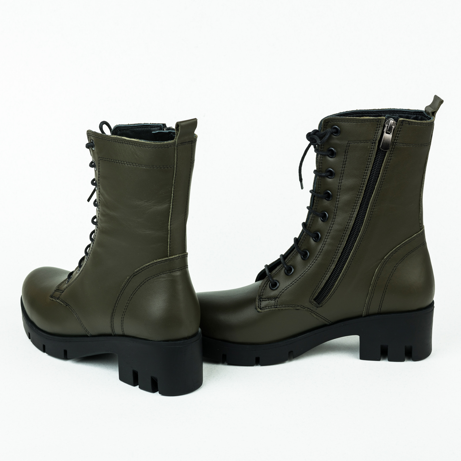Leather ankle boots B054 - DARK GREEN
