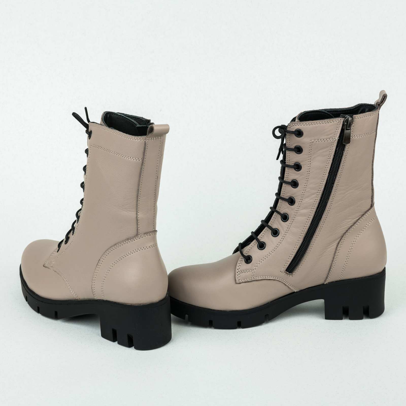 Leather ankle boots B054 - BEIGE