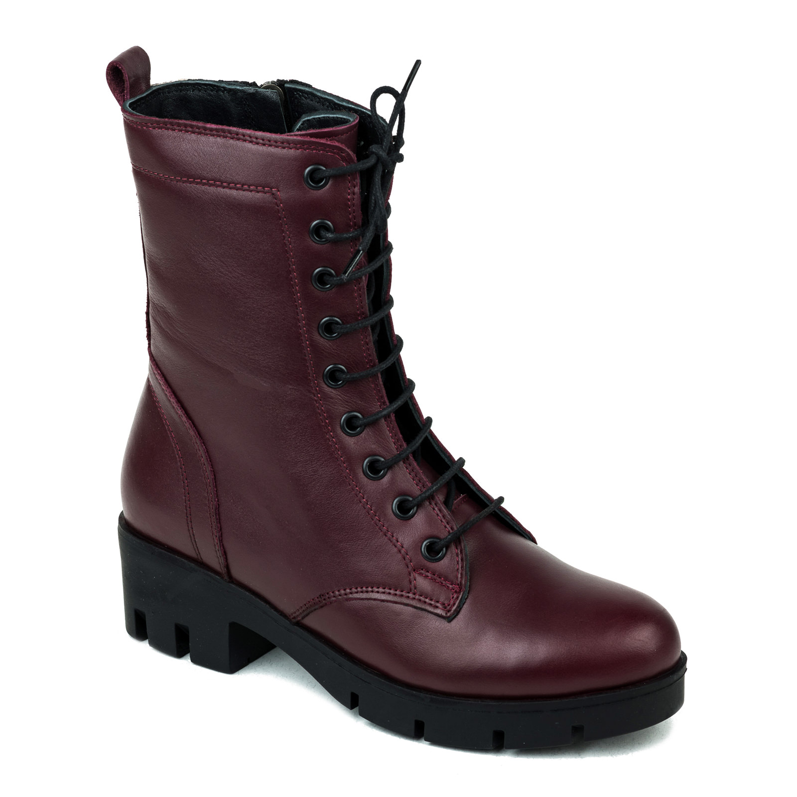 Leather ankle boots B054 - WINE RED
