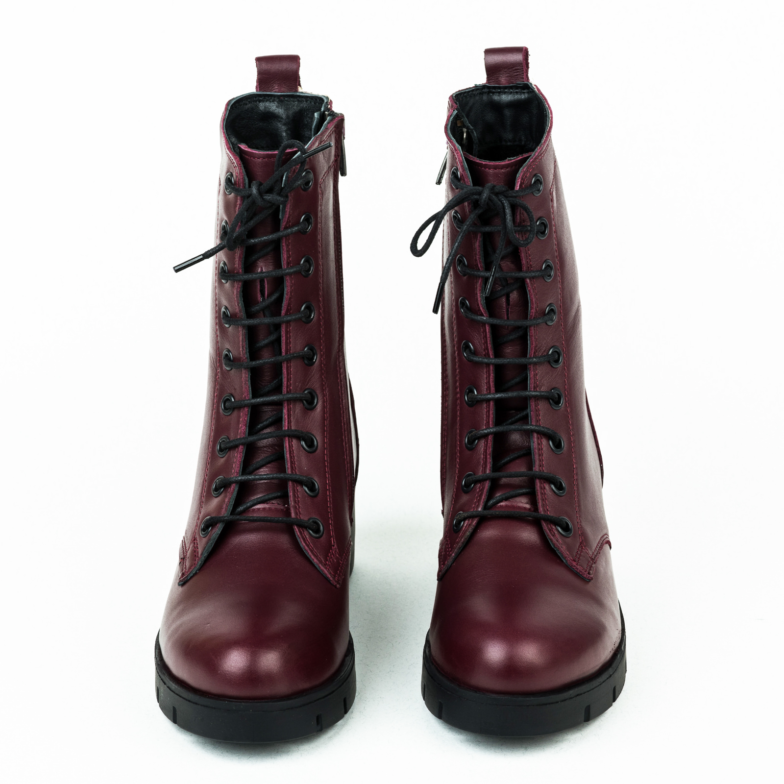 Leather ankle boots B054 - WINE RED