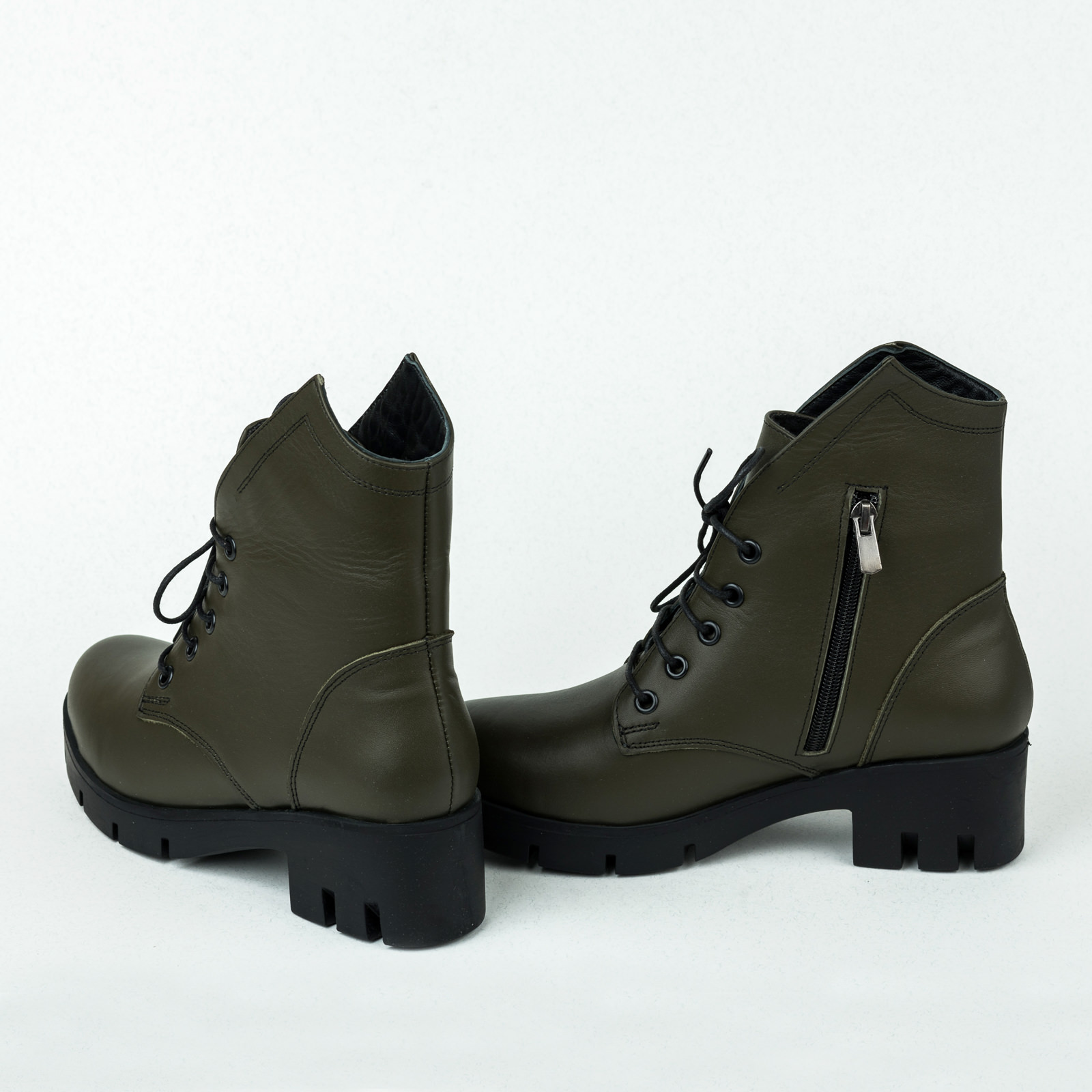 Leather ankle boots B055 - DARK GREEN