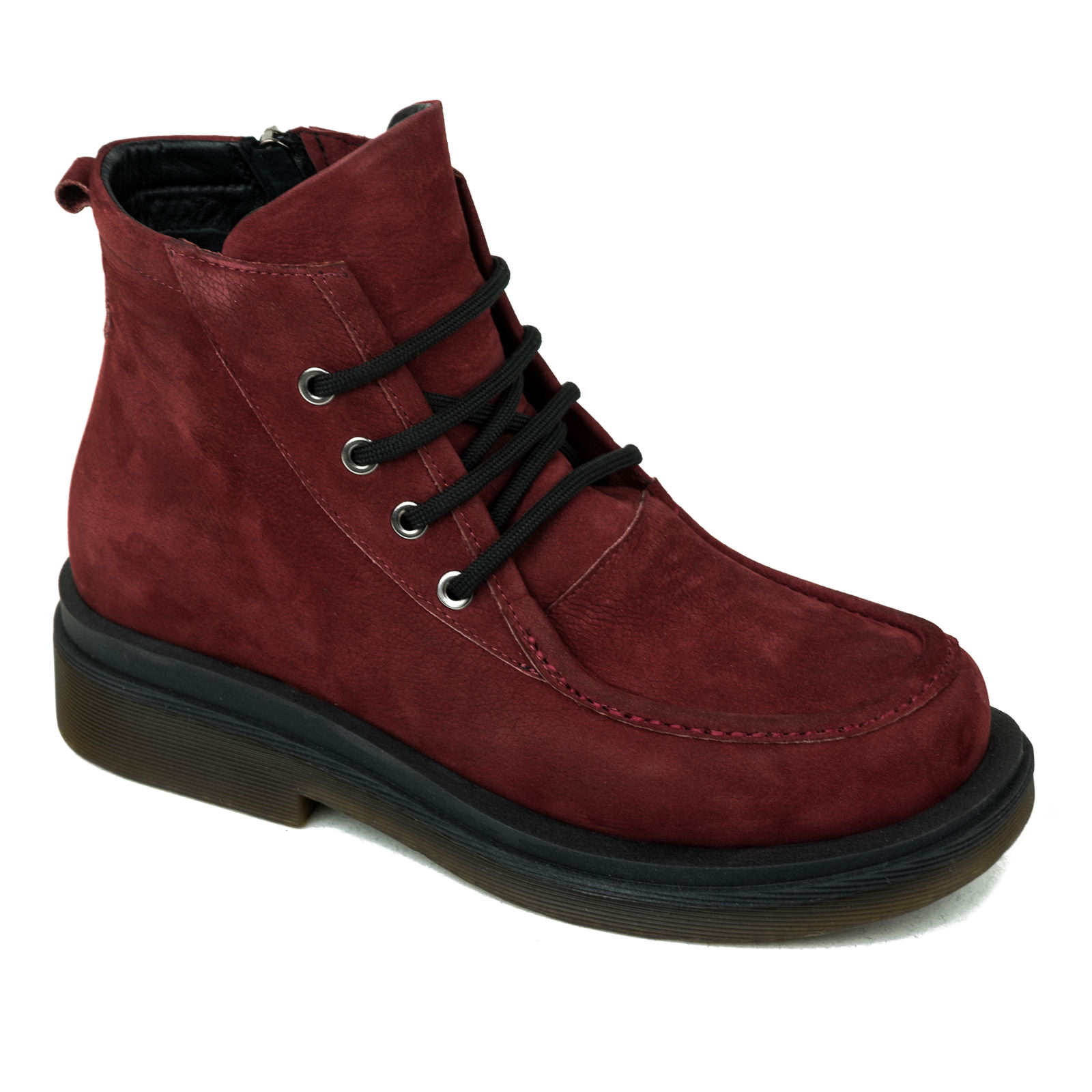 Leather ankle boots B057 - WINE RED