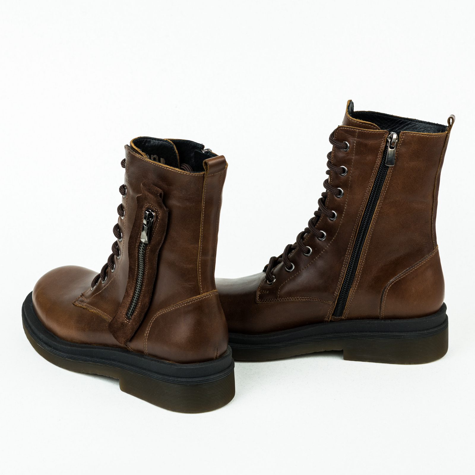 Leather ankle boots B058 - BROWN