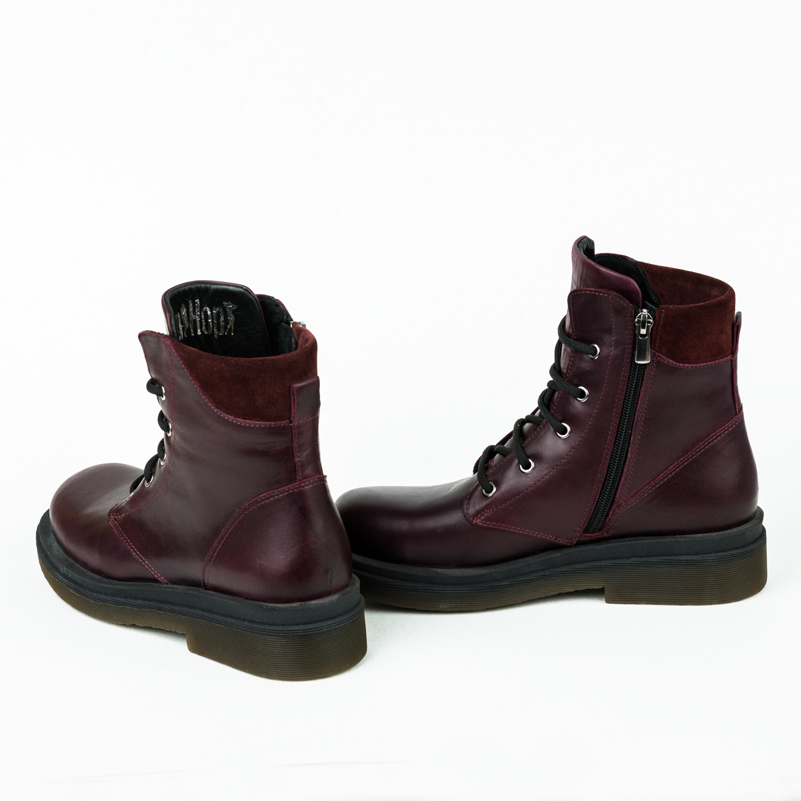Leather ankle boots B059 - WINE RED