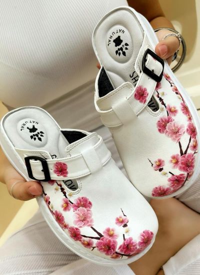 Patterned women clogs B060 - FLORAL - WHITE