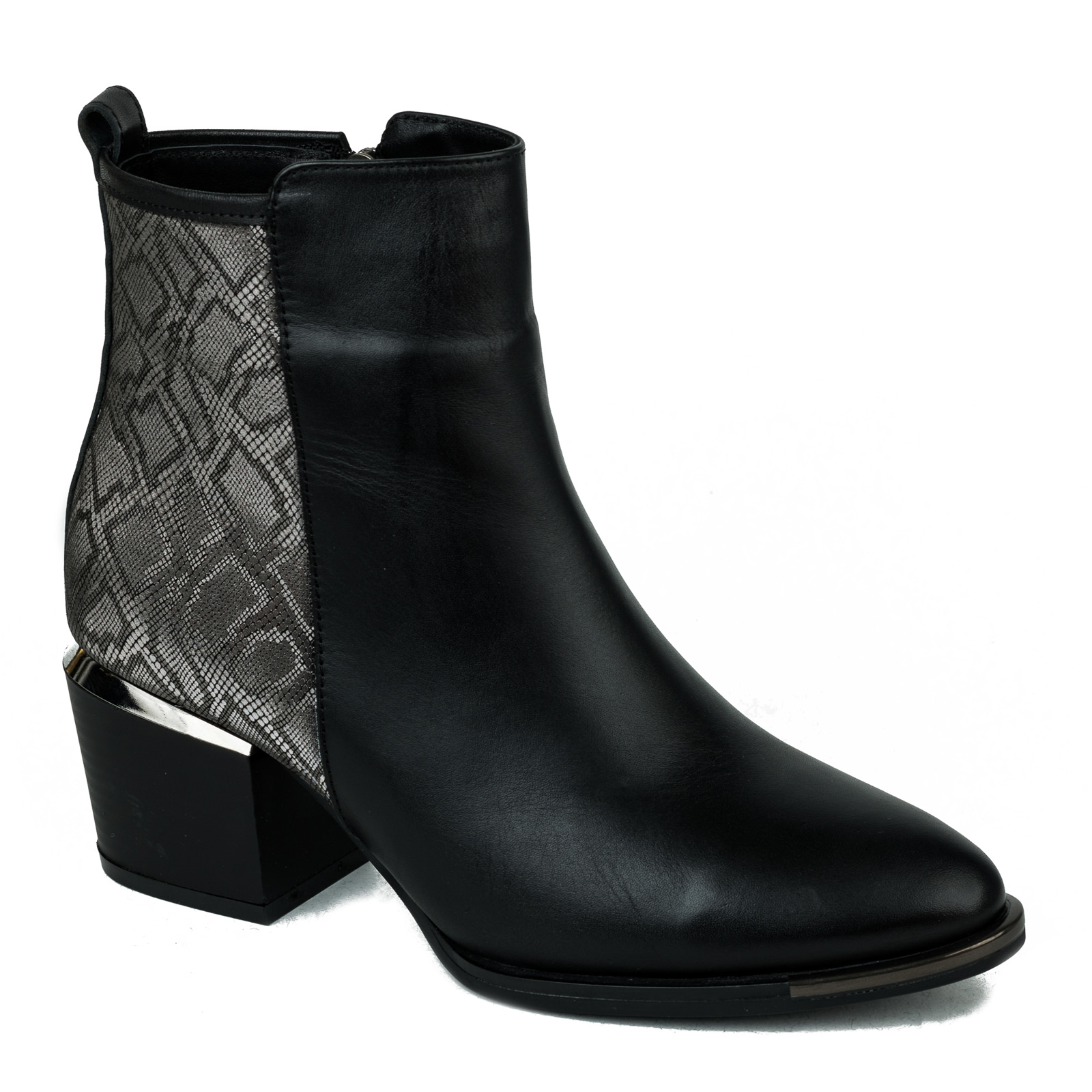 Leather ankle boots ANELLA SNAKE - BLACK