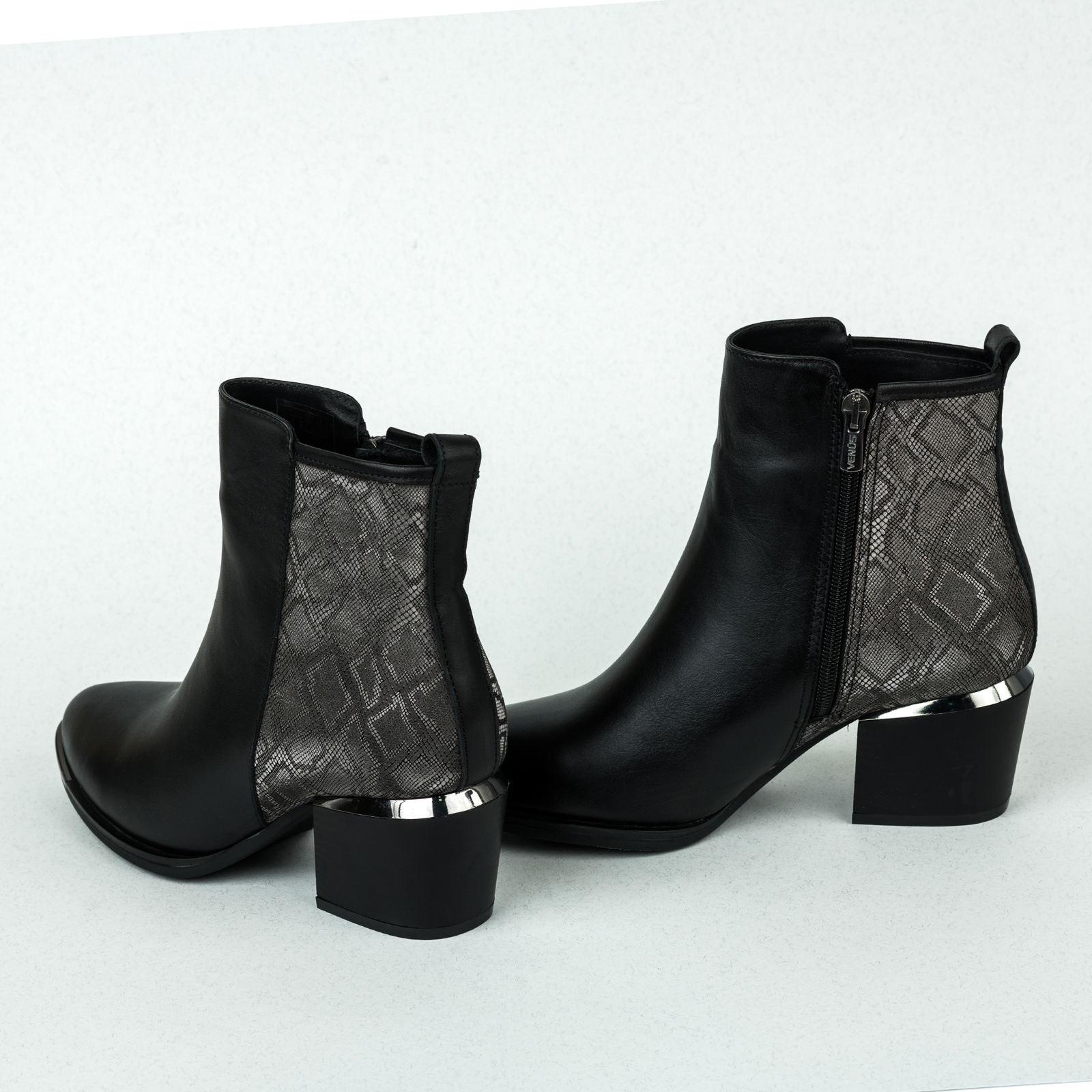 Leather ankle boots ANELLA SNAKE - BLACK
