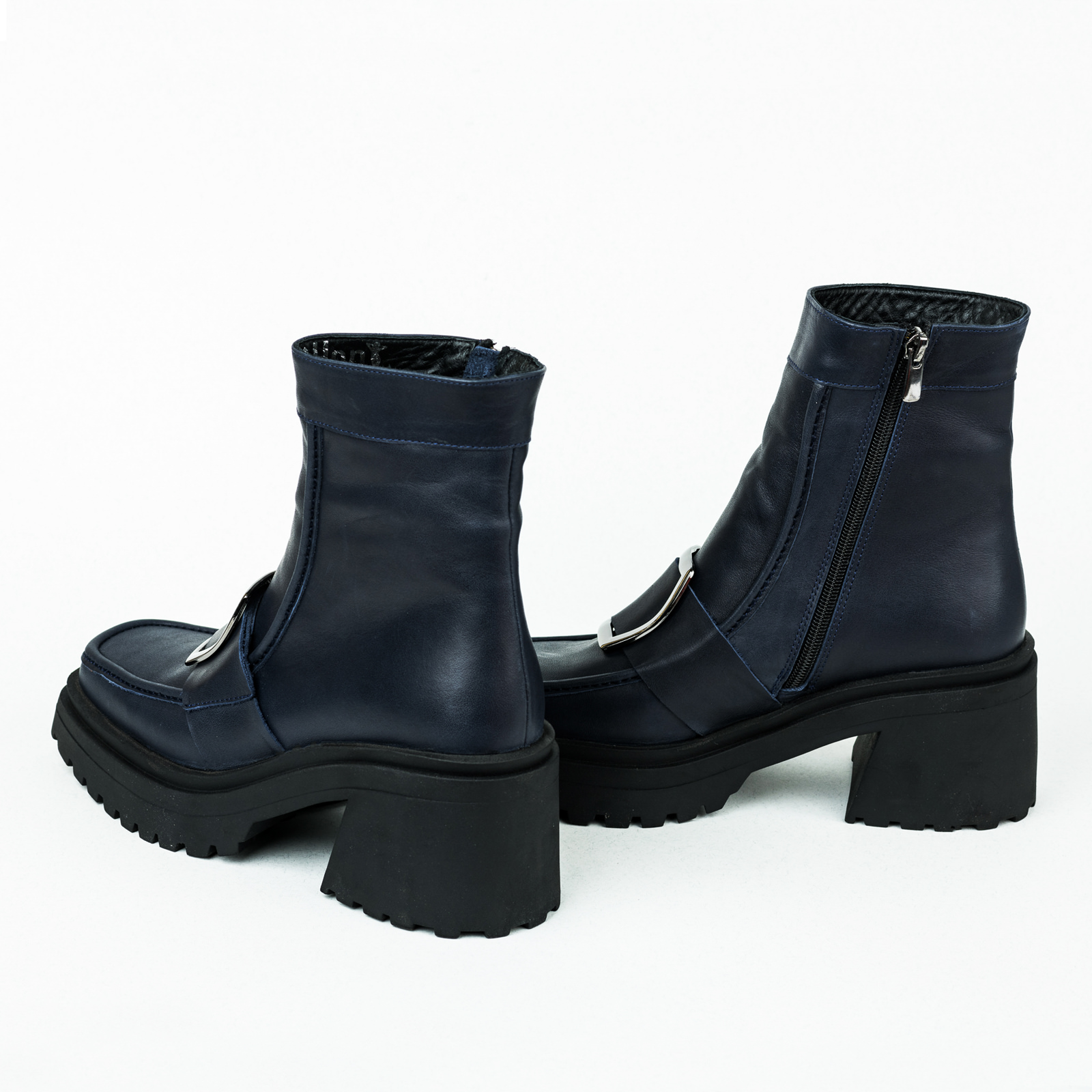 Leather ankle boots B084 - NAVY
