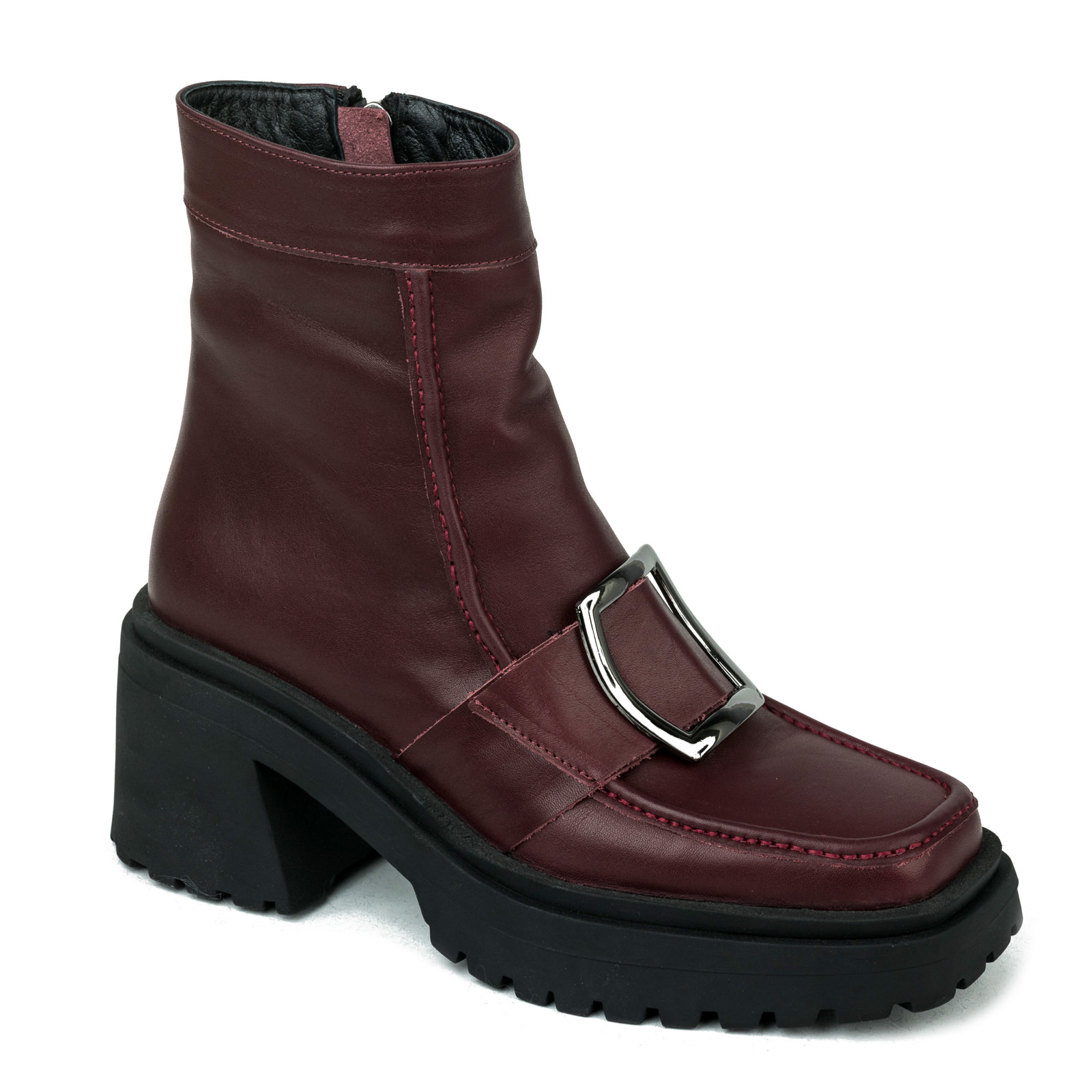 Leather ankle boots B084 - WINE RED