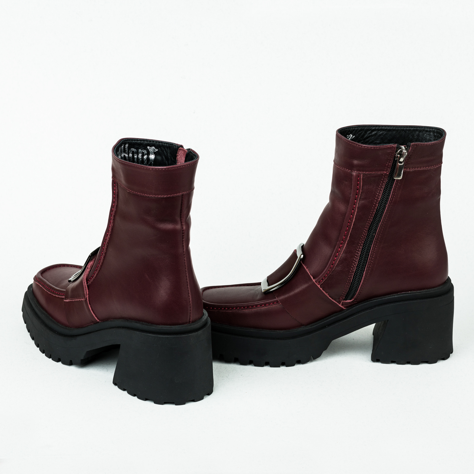 Leather ankle boots B084 - WINE RED