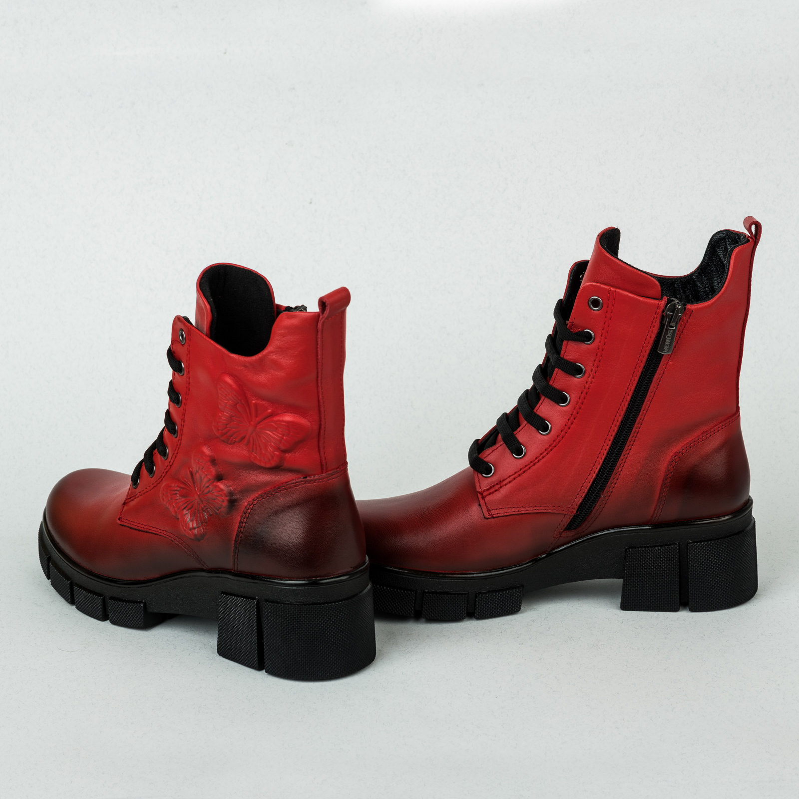 Leather ankle boots B087 - RED