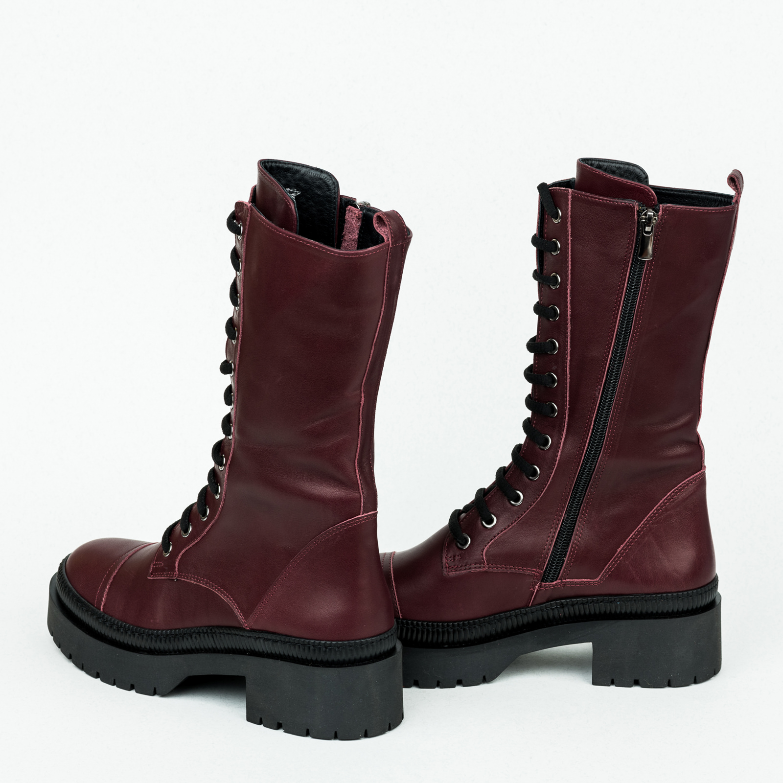 Leather ankle boots B150 - WINE RED
