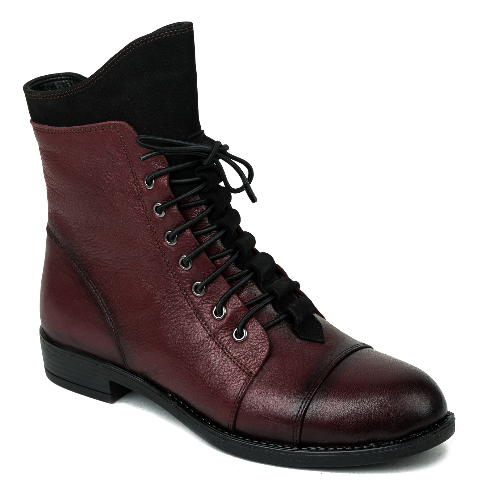 Leather booties B245 - WINE RED