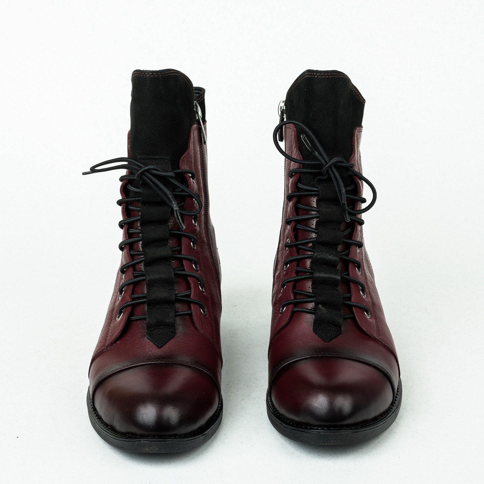 Leather booties B245 - WINE RED