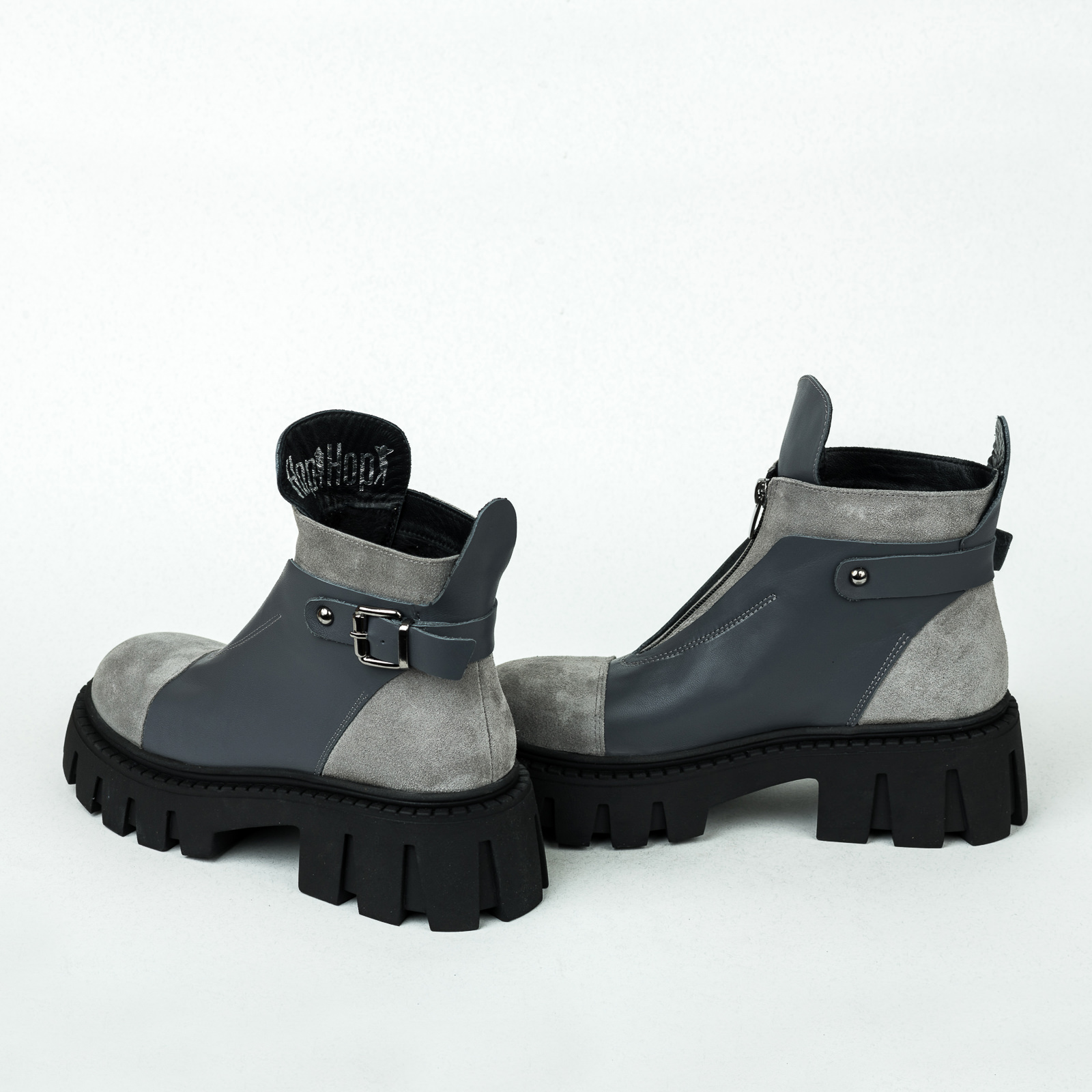 Leather booties B246 - GREY