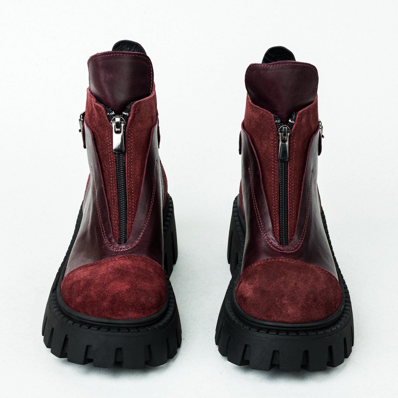 Leather booties B246 - WINE RED