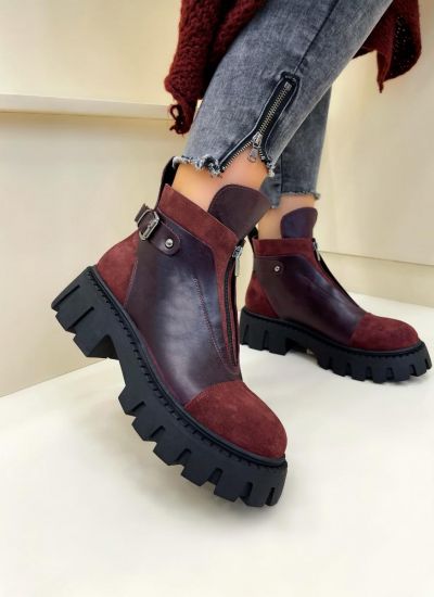 Leather booties B246 - WINE RED
