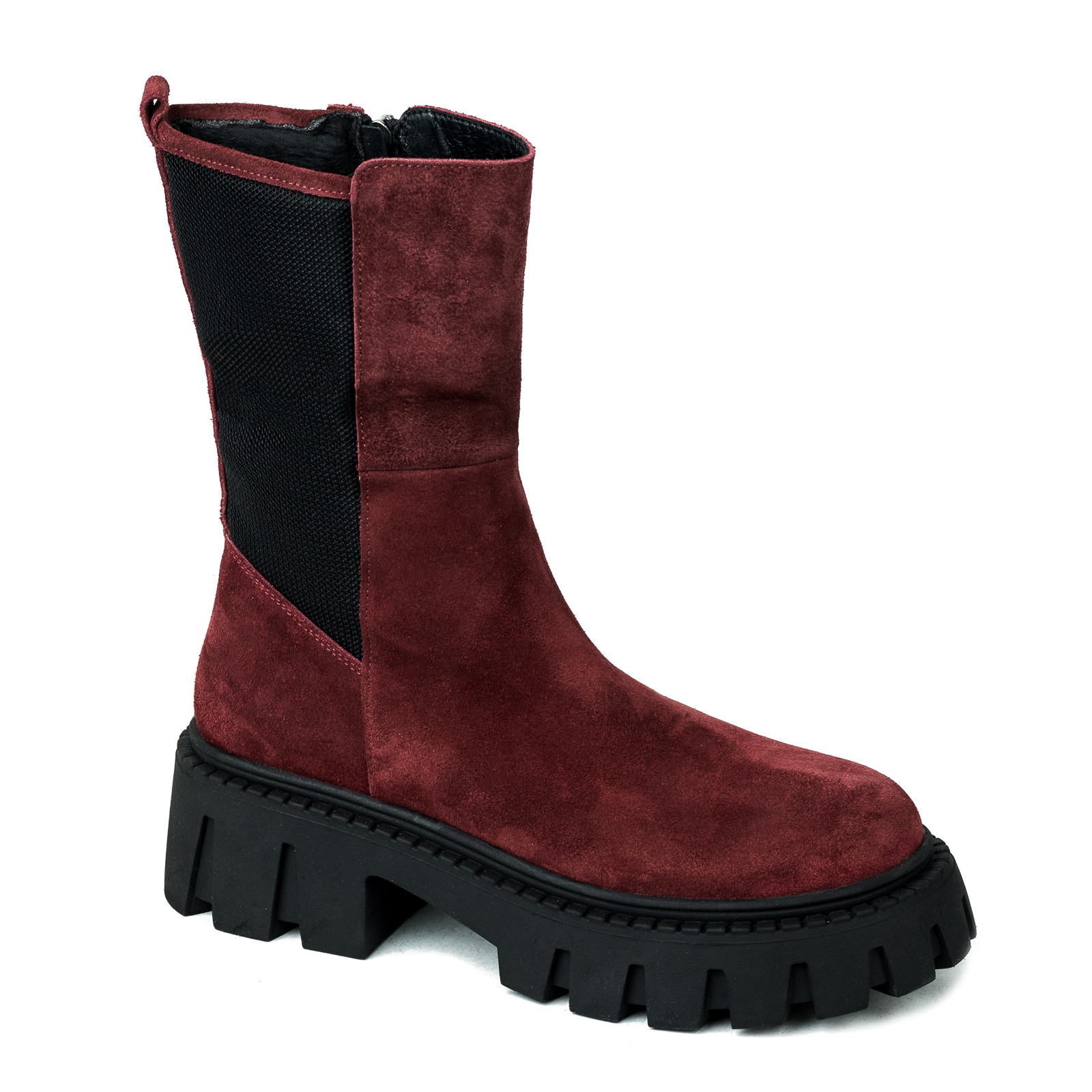 Leather booties B247 - WINE RED