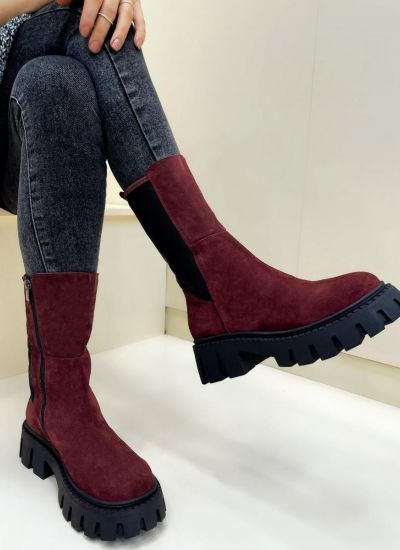 Leather booties MANANA NUBUCK - WINE RED