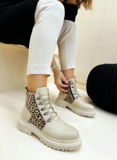 Leather ankle boots AVAYA LEOPARD - BEIGE