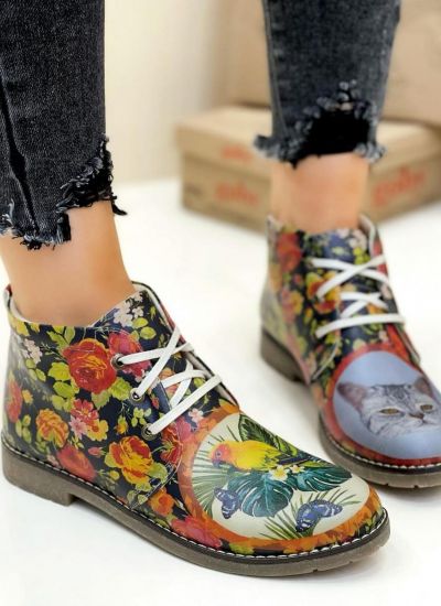 Fashion Women's Floral Block Heel Ankle Boots Ladies Lace Up Flats Sneakers Shoe