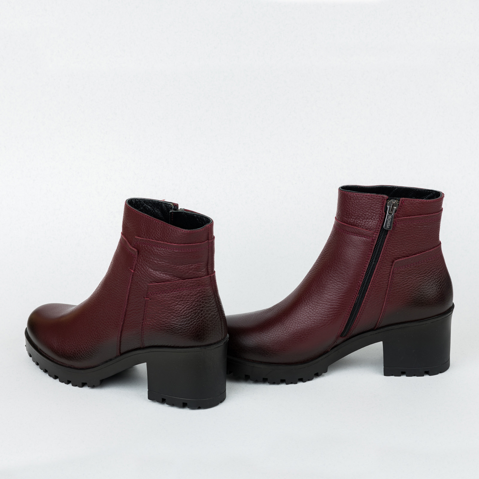 Leather ankle boots B439 - WINE RED