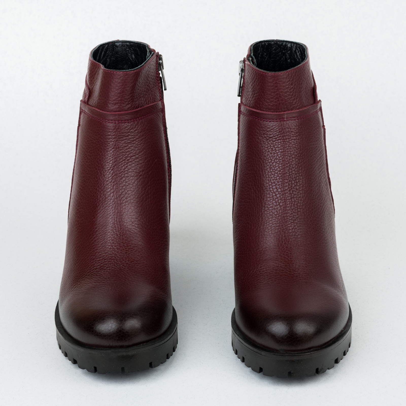 Leather ankle boots B439 - WINE RED