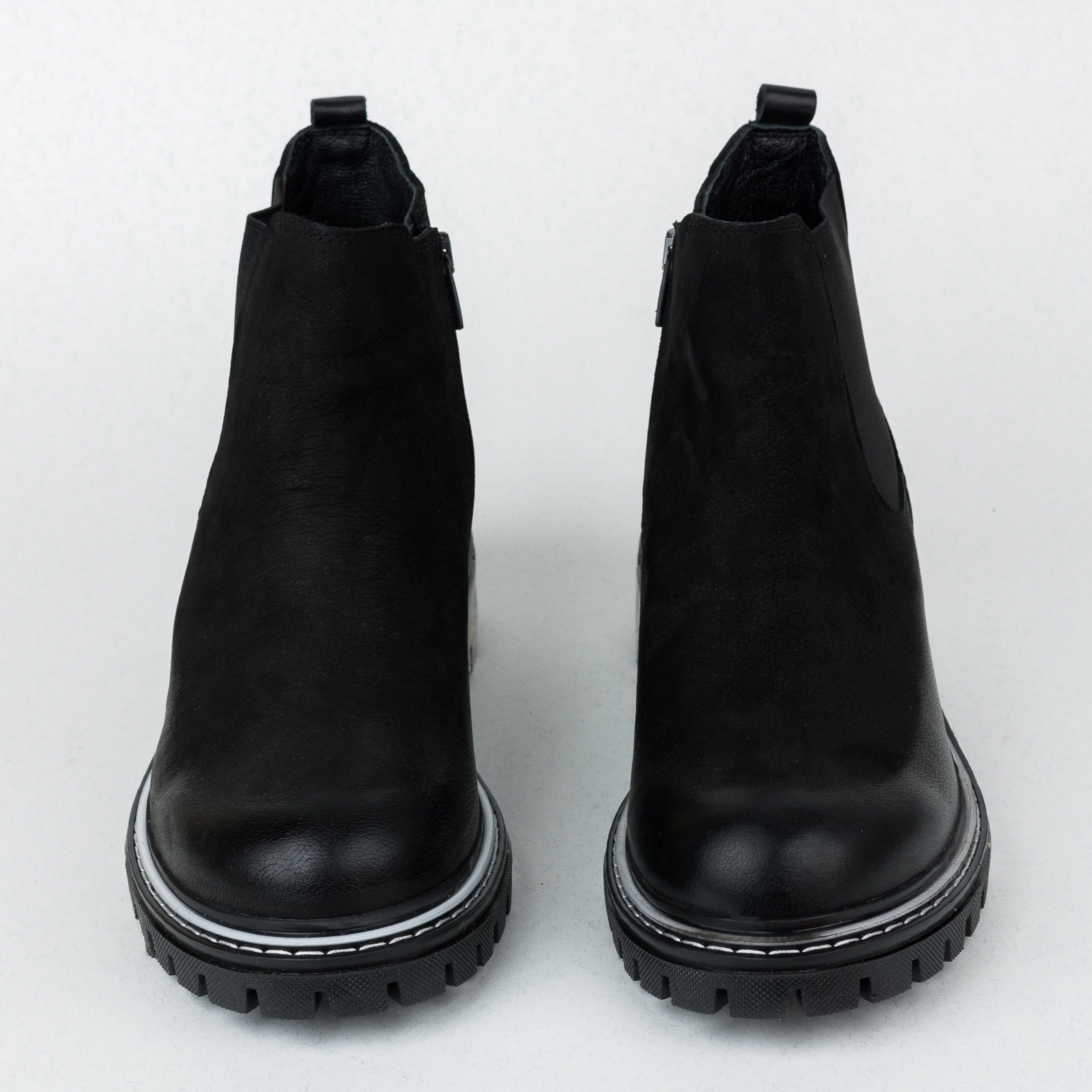 Leather ankle boots B313 - BLACK