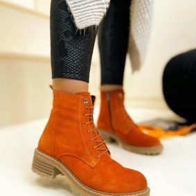 Leather ankle boots SAFAH - ORANGE