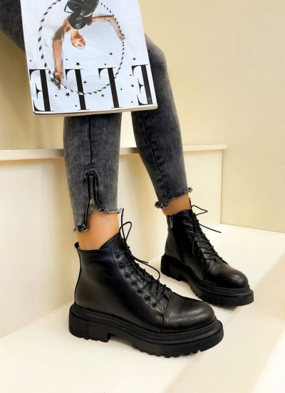 Leather ankle boots B477 - BLACK