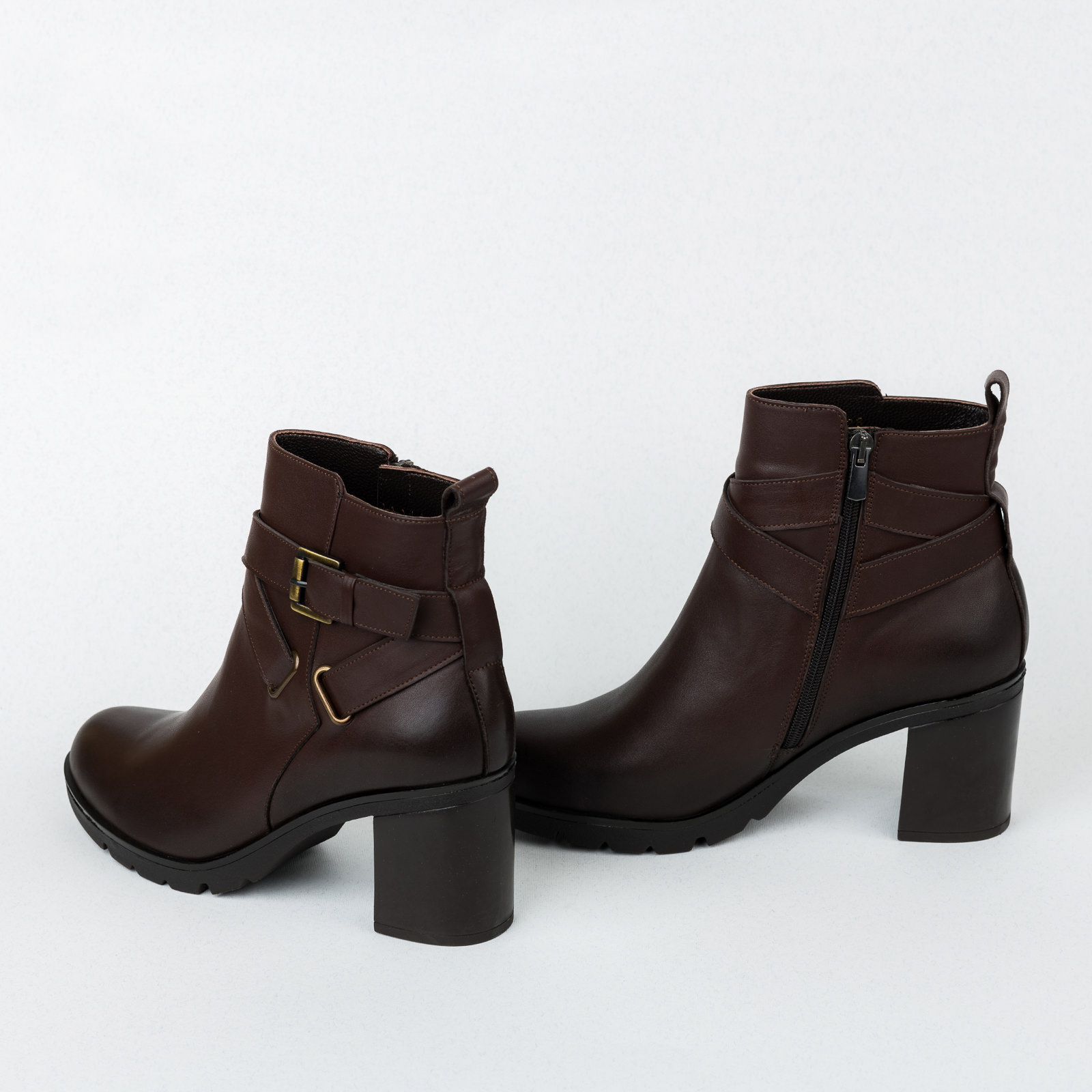 Leather ankle boots B559 - BROWN