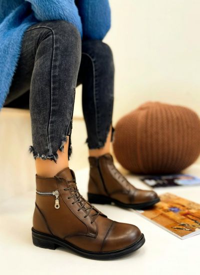 Leather ankle boots AYUMI - BROWN