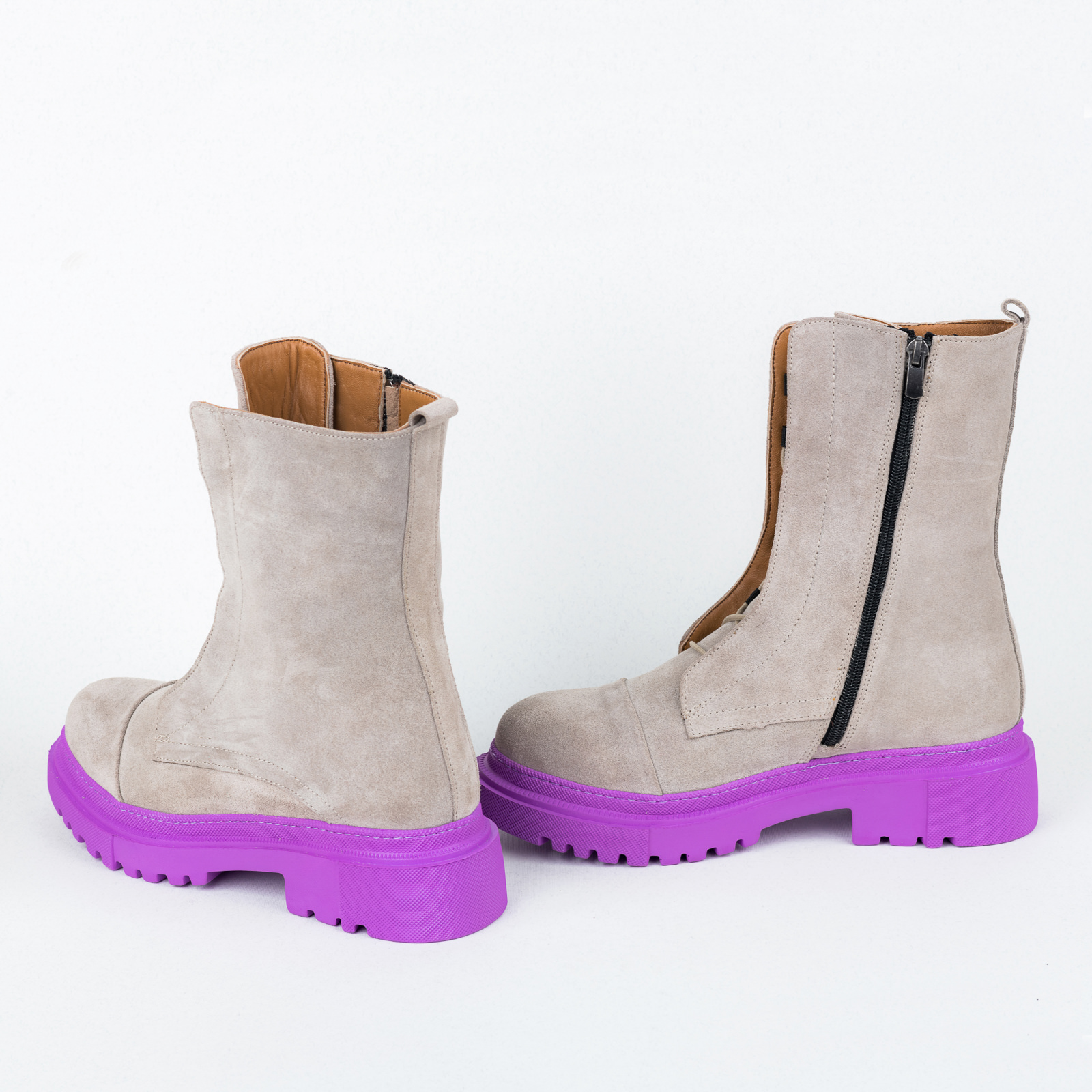 Leather booties B244 - GREY
