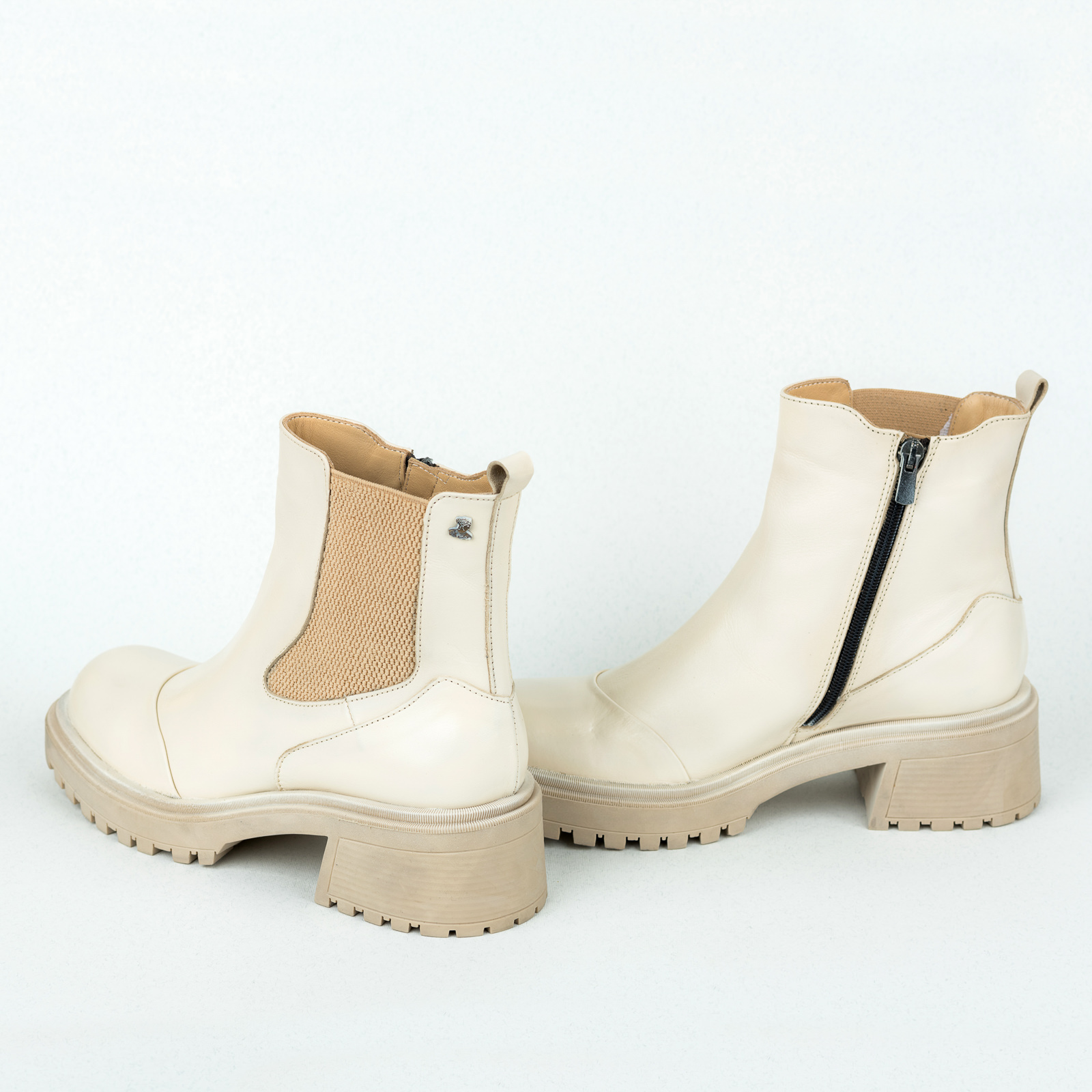 Leather ankle boots B346 - BEIGE