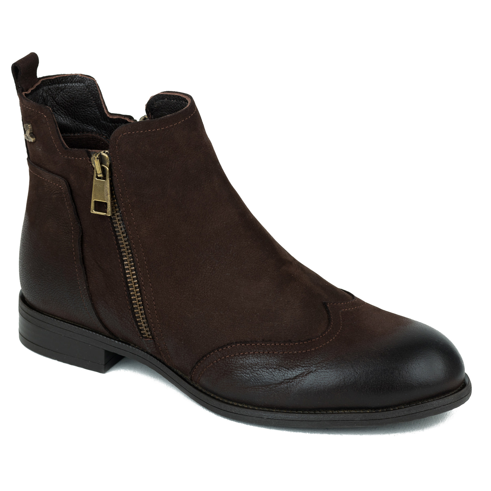 Leather ankle boots B442 - DARK BROWN