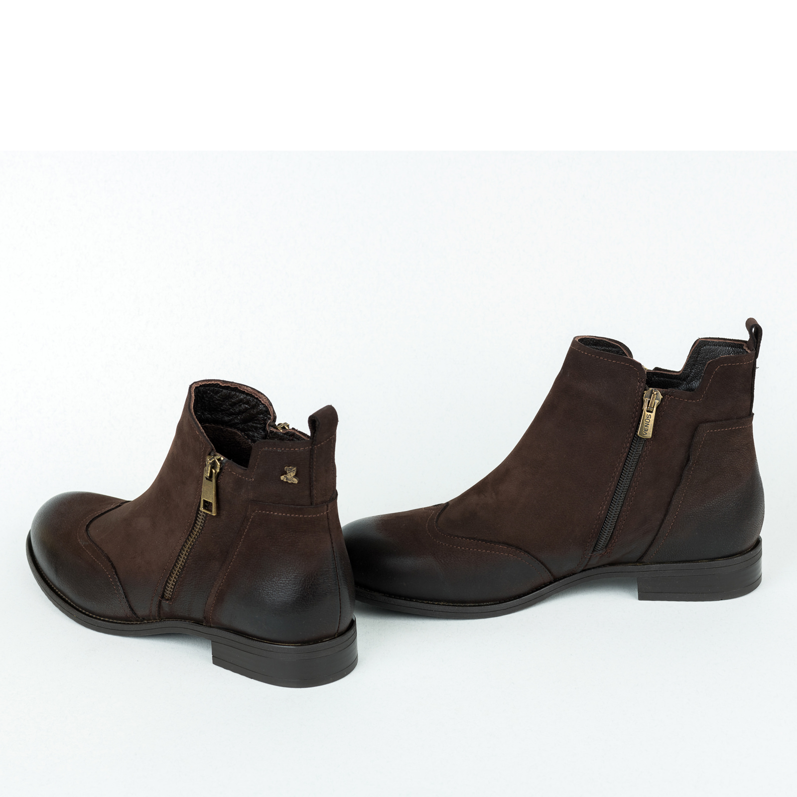Leather ankle boots B442 - DARK BROWN