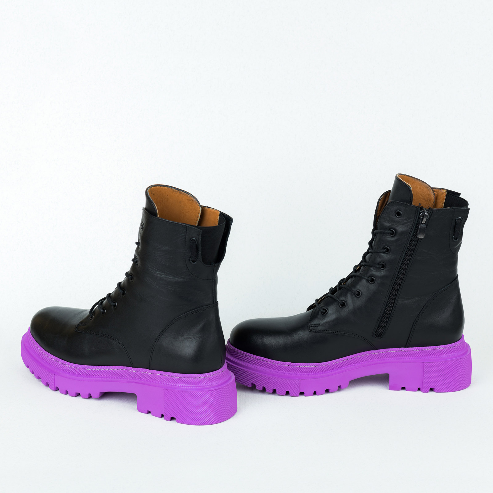 Leather booties B654 - BLACK