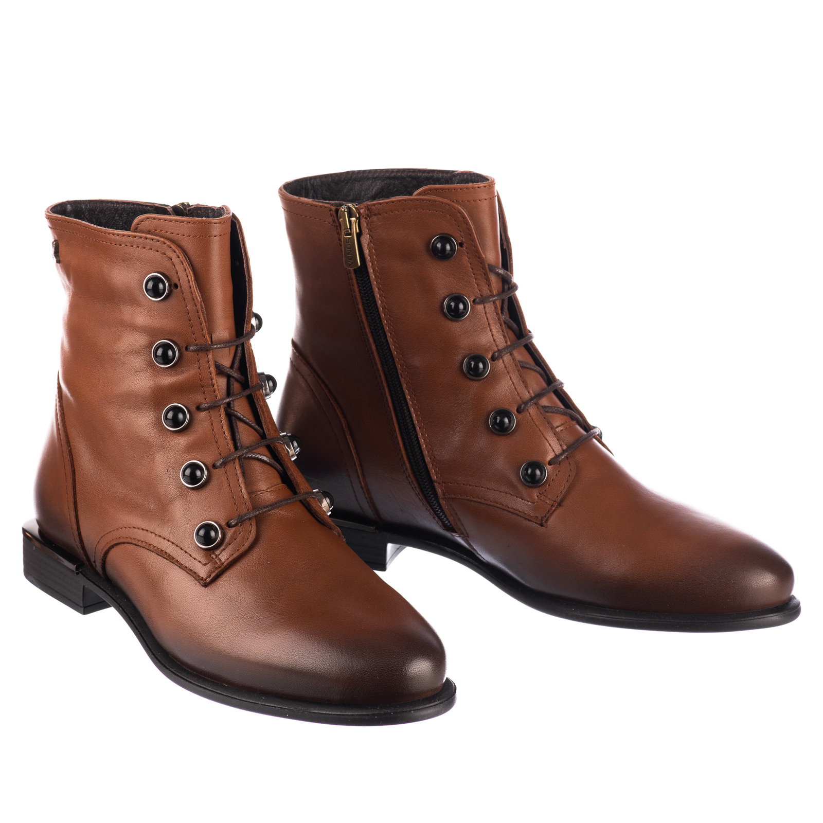 Leather ankle boots B348 - BROWN