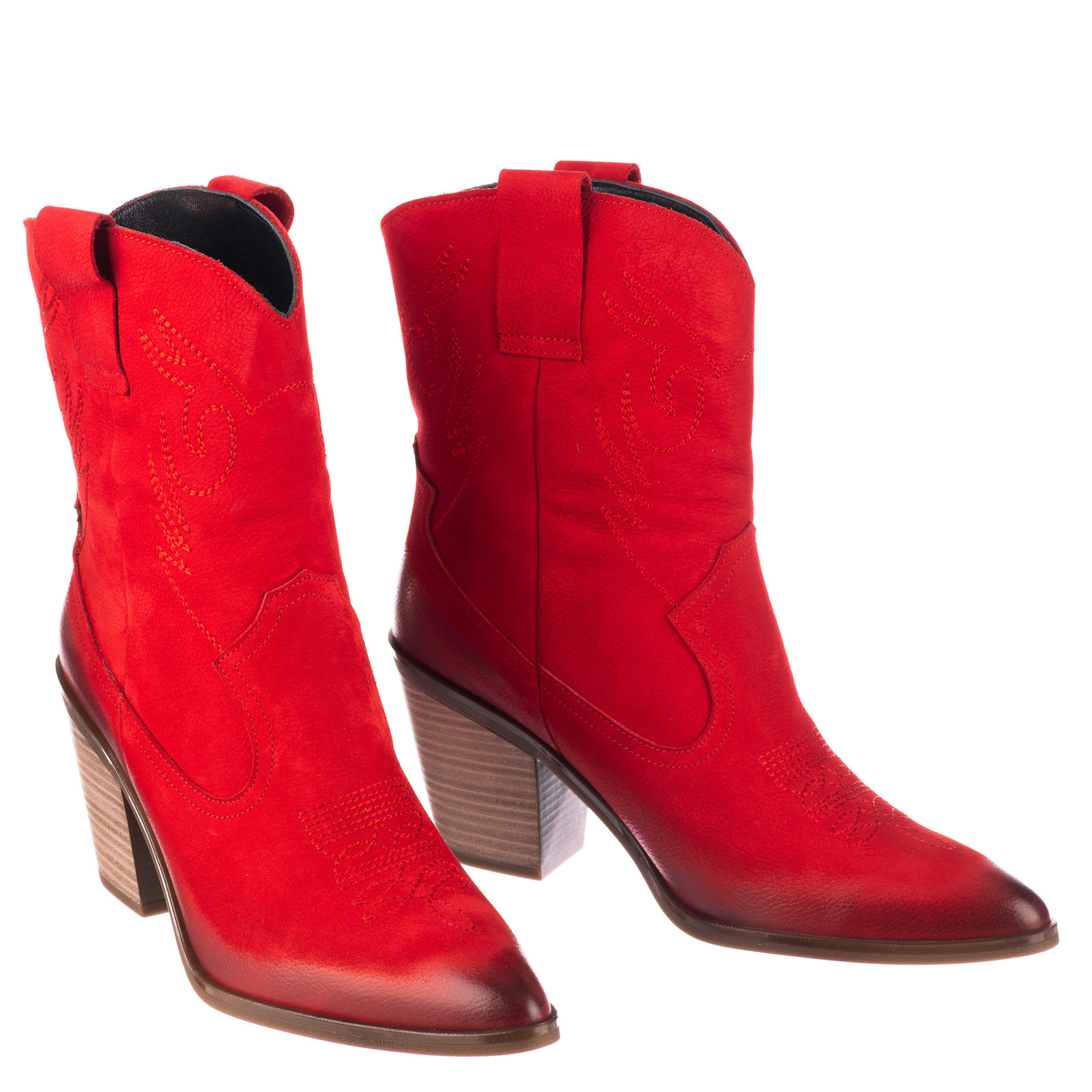 Leather ankle boots B677 - RED