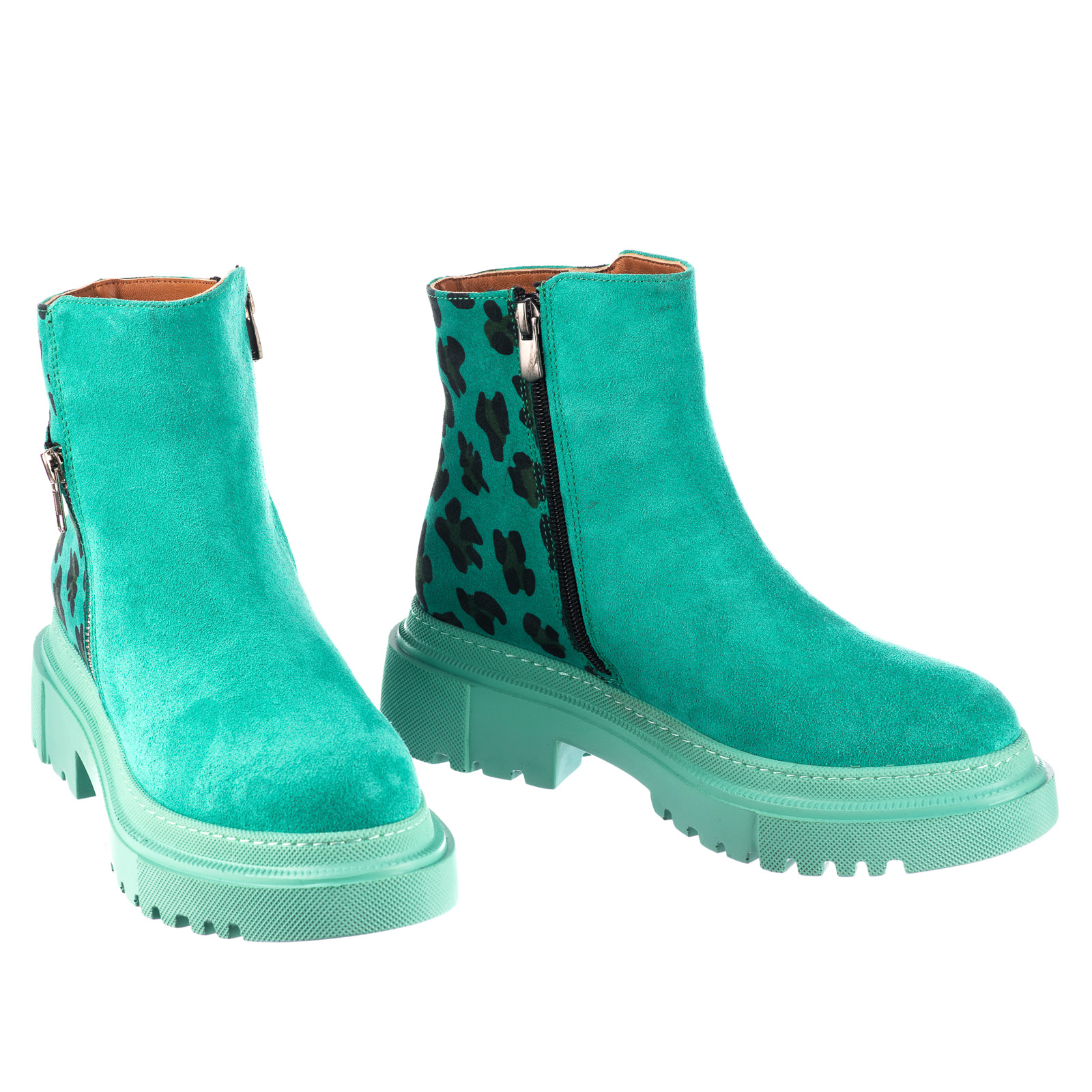 Leather ankle boots B343 - TURQUOISE